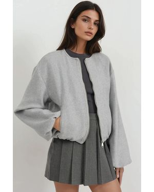 Hiccup Full-Zip Oversized Textured Bomber Jacket - Grey