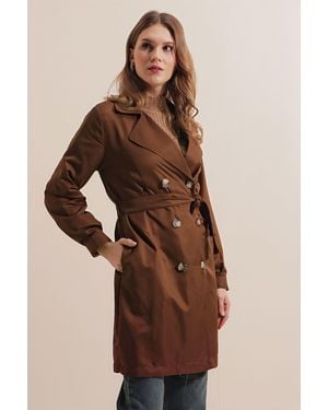 Bigdart Double Breasted Elastic Trench Coat - Brown