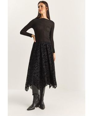 Bianco Lucci Hoge Taille Asymmetrische Midi Rok - Zwart