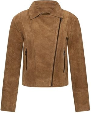 Elle Bonnie Suede Biker Jacket - Brown