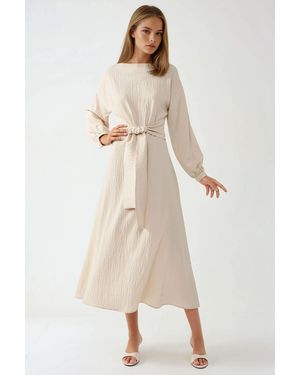 Hiccup Textured Crew Neck Maxi Dress - Natural