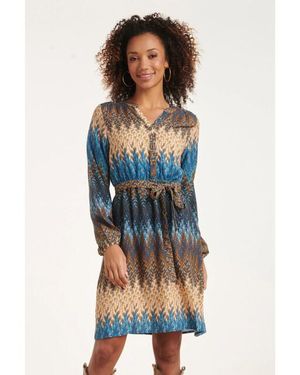Smashed Lemon 24643 Multicolour Zigzagprint Jurk - Blauw