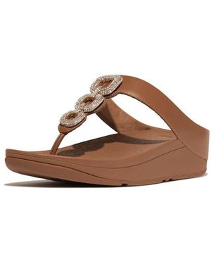 Fitflop Fino Crystal-Chain Leather Toe-Post Sandals - Bruin