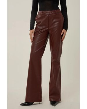 Hiccup High-Waist Faux Leather Flare Trousers - Brown