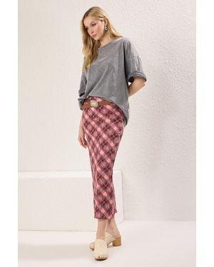 Trendyol Mi̇Lla Meerkleurig Geruit Maxi Kokerrok- Rok Kokerrok- Rok Rokken - Roze