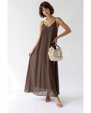 MixRay Sleeveless A-Line Maxi Dress - Brown