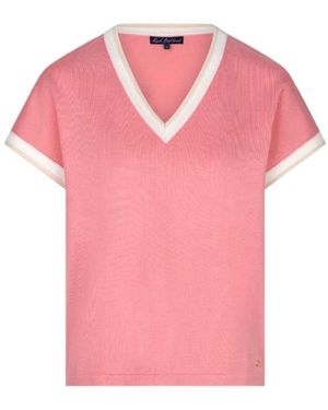 Red Button Jerry V-Neck Striped Rib - Roze