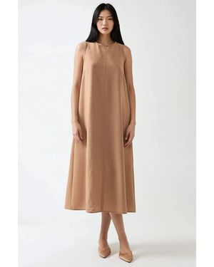 Hiccup Linen Feel Sleeveless Crew Neck Midi Dress - Natural