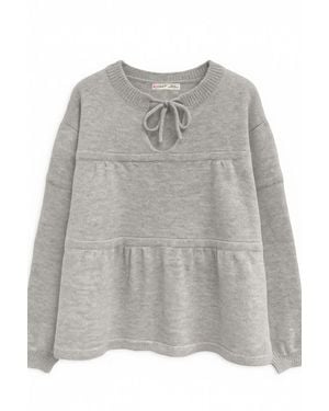 MixRay V Loose Knit Sweater Met Strikdetails - Grijs