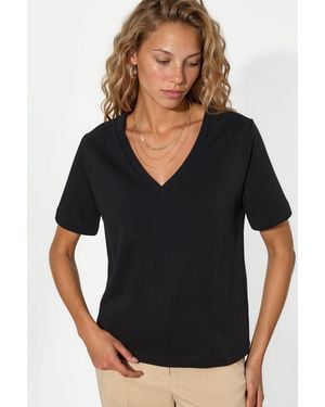 Busem V-Hals Effen Regular Fit Katoenen T-Shirt - Zwart
