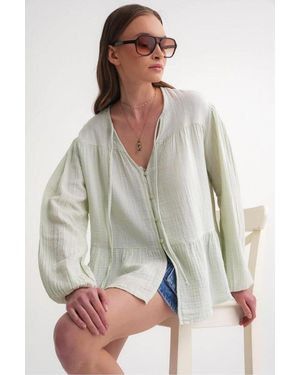 MixRay Long Sleeve Relaxed Fit Blouse With Tie-Neck - Multicolour