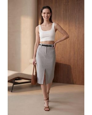 My Fashion High-Waist Midi Pencil Skirt With Slit - Brown