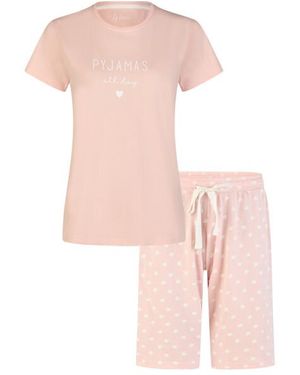 by Louise Shortama Korte Pyjama Set Gestipt - Roze