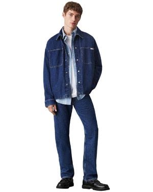 Calvin Klein Herenjeans Met Voorzakken, Denimjas Met Relaxte Pasvorm (Donkere Denim) - Blauw