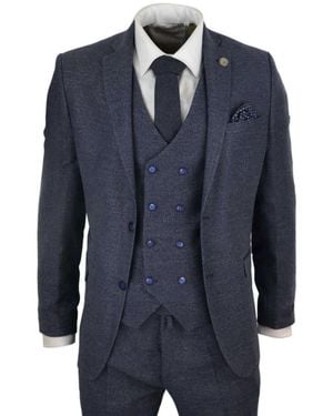 TruClothing Wool 3 Piece Suit Double Breasted Waistcoat Tweed Peaky Blinders 1920S - Blue