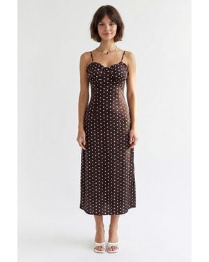 MixRay Polka Dot Bodycon Midi Dress - Brown