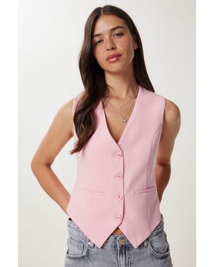 Happiness İstanbul Crop Button Waistcoat - Pink