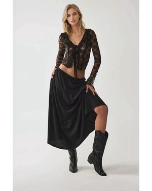 Hiccup Fitted Long Sleeve V-Neck Lace Blouse - Black