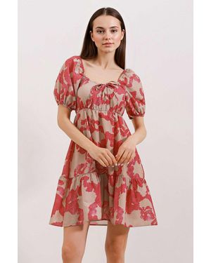 Bigdart Square Neck A-Form Mini Dress With Bow - Red