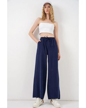 Bigdart High Waist Wide Leg Trousers With Pocket - Blue