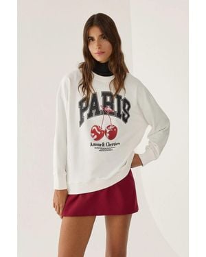 Hiccup Printed Relaxed Fit Crew Neck Sweatshirt - White