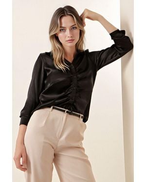 Bigdart Satin Button-Up Shirt With Lining - Black