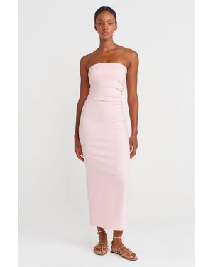 Dilvin Strapless Bodycon Midi Jurk Met Splits - Roze
