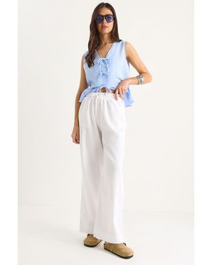 Bianco Lucci Elastic Waist Straight Leg Trousers - White