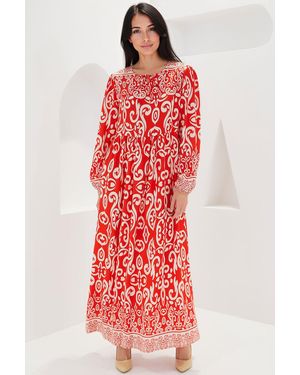 Bigdart Patterned Maxi Dress With Tie Detail - Red