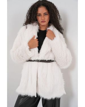Bigdart Long Oversized Faux Fur Coat With Belt - Natural