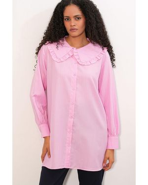 Bigdart Langsleeve Textured Shirt Met Baby Kraag - Roze