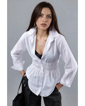 Busem Langarm Button-Up Poplin Shirt Met Gatherings Details - Wit