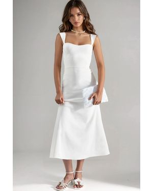 Hiccup A-Line Midi Dress With Heart Collar - White