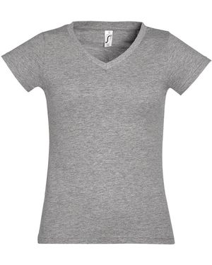 Sol's Ladies Moon V Neck Short Sleeve T-Shirt Marl) Cotton - Grey