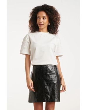 Smashed Lemon Ivoorkleurig T-Shirt Met Decoratieve Parels - Wit