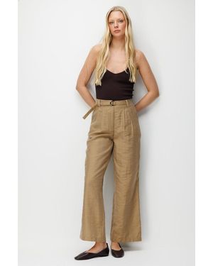 MixRay High Waist Textured Wide Leg Belted Trousers - Natural