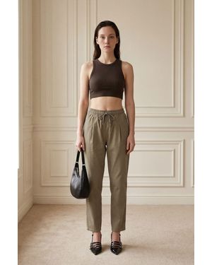 My Fashion Ankle Length Drawstring Waist Trousers With Pocket - Natural