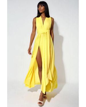 Msn-Collection Fitted Maxi Dress With Slit - Yellow