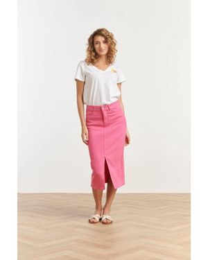 Smashed Lemon 25205 Denim Midi Rok - Roze