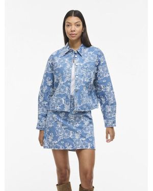 Vila Viianais New Ls Jacquard Denim Jacket Dessin - Blauw