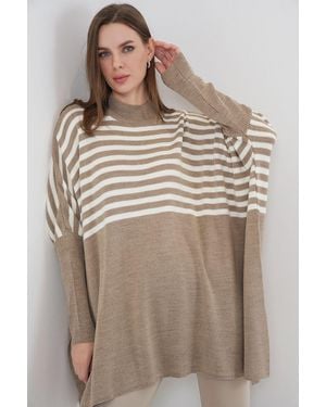 Bigdart Slit Detailed Half Turtleneck Loose Jumper - Brown