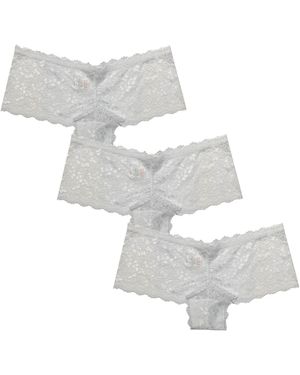 Be You Slipjes Met Bloemenprint En Kanten Rand (Set Van 3) - Wit