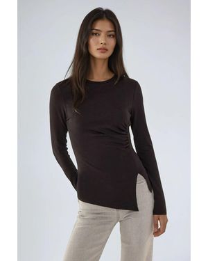 Hiccup Asymmetric Long Sleeve Crew Neck Top - Black