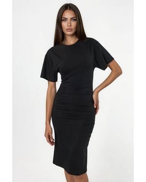 Busem Crew Neck Mini T-Shirt Dress With Drape - Black