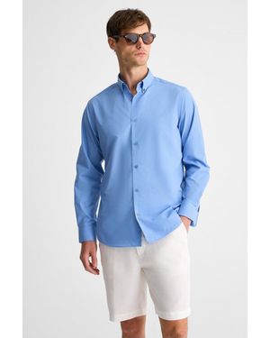 Grimelange Button Collar Poplin Shirt - Blue