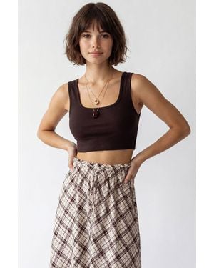 MixRay Fitted Square-Neck Crop Tank Top - Brown