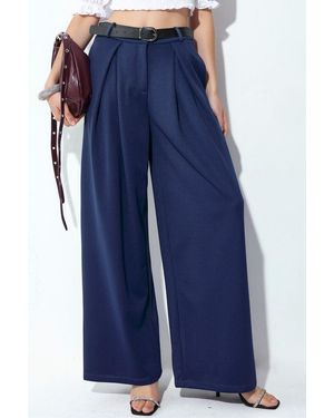 Busem High-Waist Wide-Leg Crepe Trousers With Belt - Blue