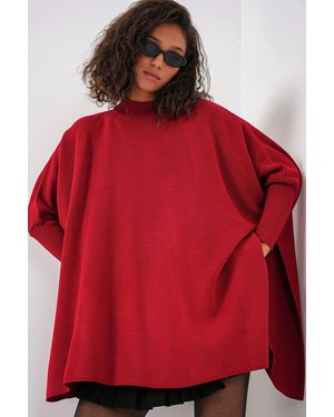 Bigdart Slit Detailed Half Turtleneck Loose Jumper - Red