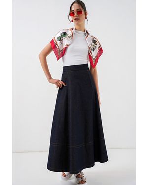 Bigdart High Waist Denim A-Line Maxi Skirt With Pockets - Blue