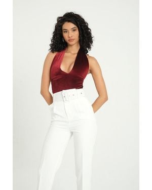 Hiccup Plunge Neck Velvet Backless Sleeveless Body - White